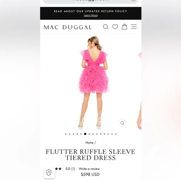 Mac Duggal Pink Flutter Ruffle Sleeve Tiered Dress - Picture 3 of 7